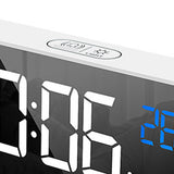 LED Alarm Electric Clock Multifunctional Exquisite Mirrored Surface Silent Bedside Clock for Home Bedroom Office Decor White
