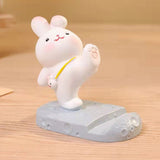 Cute Rabbit Cell Phone Stand Cartoon Resin Bunny Phone Holder Desk for Student Room Decoration Kicking