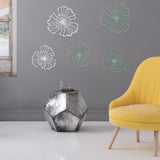 5PCS Metal Flower Wall Decor Iron Wall Art White Green 2 Layer Hollow Hanging Decor for Wall Living Room Office