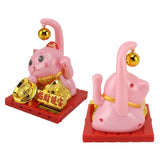 Arm Waving Fortune Cat Solar Powered Light Induction Lucky Cat Decoration for Desks Windows Car Dashboards Pink Large