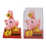 Arm Waving Fortune Cat Solar Powered Light Induction Lucky Cat Decoration for Desks Windows Car Dashboards Pink Small
