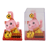 Arm Waving Fortune Cat Solar Powered Light Induction Lucky Cat Decoration for Desks Windows Car Dashboards Pink Small