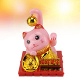 Arm Waving Fortune Cat Solar Powered Light Induction Lucky Cat Decoration for Desks Windows Car Dashboards Pink Small
