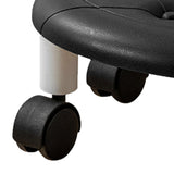 Round Low Rolling Stools Fuax Leather Universal Wheel Small Roller Swivel Stool High Weight Capacity for Home Black