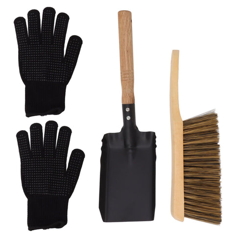 Fireplace Ash Shovel Brush Set Coal Hearth Clean Tools for Home with Black Silicone Gloves In Australia - Darrahopens