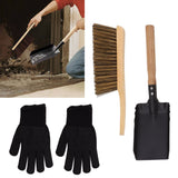 Fireplace Ash Shovel Brush Set Coal Hearth Clean Tools for Home with Black Silicone Gloves