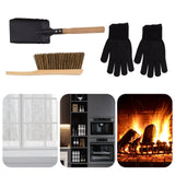 Fireplace Ash Shovel Brush Set Coal Hearth Clean Tools for Home with Black Silicone Gloves