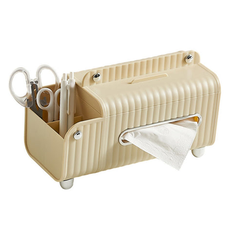 Tissue Box Cover HIPS ABS Multifunctional Desktop Rectangular Napkin Dispenser Holder with Stationery Box for Living Room Bedroom Cream In Australia - Darrahopens