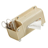 Tissue Box Cover HIPS ABS Multifunctional Desktop Rectangular Napkin Dispenser Holder with Stationery Box for Living Room Bedroom Cream