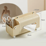 Tissue Box Cover HIPS ABS Multifunctional Desktop Rectangular Napkin Dispenser Holder with Stationery Box for Living Room Bedroom Cream