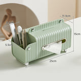 Tissue Box Cover HIPS ABS Multifunctional Desktop Rectangular Napkin Dispenser Holder with Stationery Box for Living Room Bedroom Green