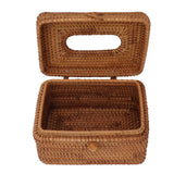 Rectangular Rattan Tissue Box Cover Rattan Woven Tissue Box Holder for Bathroom Organizer Countertop Bedroom Living Room Car Office Short Style
