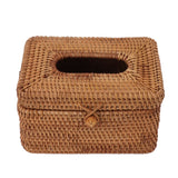 Rectangular Rattan Tissue Box Cover Rattan Woven Tissue Box Holder for Bathroom Organizer Countertop Bedroom Living Room Car Office Short Style