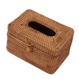 Rectangular Rattan Tissue Box Cover Rattan Woven Tissue Box Holder for Bathroom Organizer Countertop Bedroom Living Room Car Office Short Style