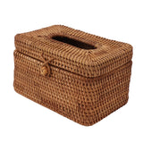Rectangular Rattan Tissue Box Cover Rattan Woven Tissue Box Holder for Bathroom Organizer Countertop Bedroom Living Room Car Office Short Style