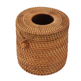 Rectangular Rattan Tissue Box Cover Rattan Woven Tissue Box Holder for Bathroom Organizer Countertop Bedroom Living Room Car Office Cylinder Style