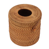 Rectangular Rattan Tissue Box Cover Rattan Woven Tissue Box Holder for Bathroom Organizer Countertop Bedroom Living Room Car Office Cylinder Style