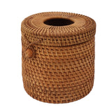 Rectangular Rattan Tissue Box Cover Rattan Woven Tissue Box Holder for Bathroom Organizer Countertop Bedroom Living Room Car Office Cylinder Style