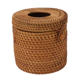 Rectangular Rattan Tissue Box Cover Rattan Woven Tissue Box Holder for Bathroom Organizer Countertop Bedroom Living Room Car Office Cylinder Style