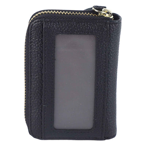 Card Wallet Black Leather 10 Slots Zipper Compact Transparent Window Card Holder for Travel Daily Outdoor In Australia - Darrahopens