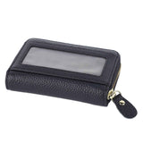 Card Wallet Black Leather 10 Slots Zipper Compact Transparent Window Card Holder for Travel Daily Outdoor In Australia - Darrahopens