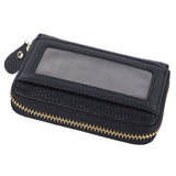 Card Wallet Black Leather 10 Slots Zipper Compact Transparent Window Card Holder for Travel Daily Outdoor In Australia - Darrahopens