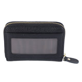 Card Wallet Black Leather 10 Slots Zipper Compact Transparent Window Card Holder for Travel Daily Outdoor