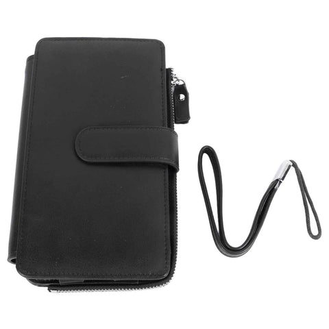 Long Wallet for Men PU Leather Frosted Retro Multifunctional Phone Card Holder Purse Business Handbag with Zipper and Strap Black In Australia - Darrahopens