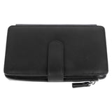 Long Wallet for Men PU Leather Frosted Retro Multifunctional Phone Card Holder Purse Business Handbag with Zipper and Strap Black