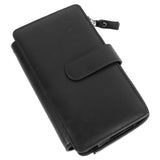 Long Wallet for Men PU Leather Frosted Retro Multifunctional Phone Card Holder Purse Business Handbag with Zipper and Strap Black
