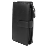 Long Wallet for Men PU Leather Frosted Retro Multifunctional Phone Card Holder Purse Business Handbag with Zipper and Strap Black