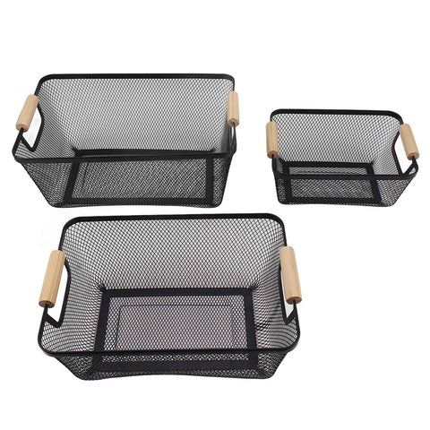 3pcs Metal Wire Storage Basket Large Capacity Decorative Sturdy Iron Art Storage Basket for Books Snacks Makeup Black In Australia - Darrahopens
