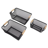 3pcs Metal Wire Storage Basket Large Capacity Decorative Sturdy Iron Art Storage Basket for Books Snacks Makeup Black