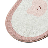 Cartoon Animal Pattern Area Rug Door Mat Soft Cute Oval Rug Bedside Carpet Decoration for Home Bedroom Brown Bear