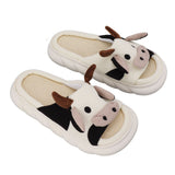 Linen Slippers Wear Resistant Comfortable Open Toe Indoor Slippers Sandals for 4 Season Cow Cartoon Pattern 40 41 Size