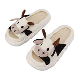 Linen Slippers Wear Resistant Comfortable Open Toe Indoor Slippers Sandals for 4 Season Cow Cartoon Pattern 42 43 Size