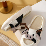 Linen Slippers Wear Resistant Comfortable Open Toe Indoor Slippers Sandals for 4 Season Cow Cartoon Pattern 42 43 Size
