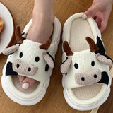 Linen Slippers Wear Resistant Comfortable Open Toe Indoor Slippers Sandals for 4 Season Cow Cartoon Pattern 42 43 Size