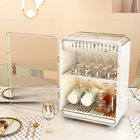 Dustproof Cup Organizer Tea Set Storage Box Household Transparent Desktop Water Cup Tea Cup Draining Rack White In Australia - Darrahopens
