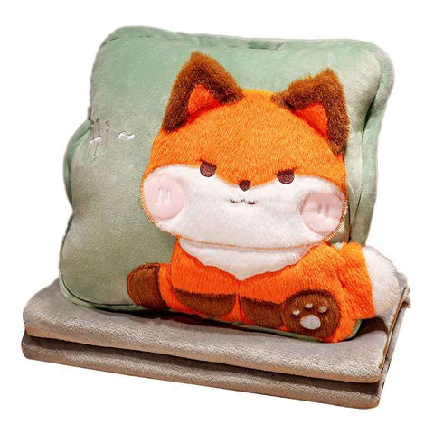 Travel Blanket and Pillow Set Multifunctional Plush Cute Animal Hand Warmer Blanket Pillow for Office Dorm Home Fox In Australia - Darrahopens