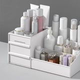 Makeup Organizer for Vanity Large Capacity Cosmetics Storage Box with Drawers for Cosmetics Lipsticks Nail Care Skincare White