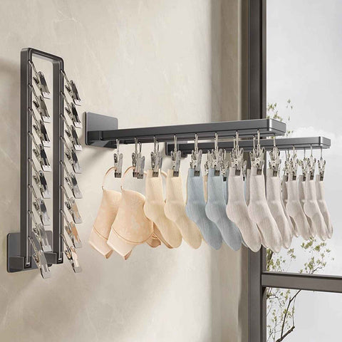 Socks Hanger Wall Mounted Foldable Windproof Zinc Alloy Clip Drying Rack for Underwear Towel 16 Clips (43.3cm/17in) In Australia - Darrahopens