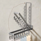 Socks Hanger Wall Mounted Foldable Windproof Zinc Alloy Clip Drying Rack for Underwear Towel 16 Clips (43.3cm/17in)