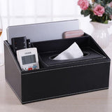 Multifunction Tissue Box Black Multiple Compartments Durable PU Leather Rectangular Tissue Box Cover for House Office