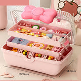 3 Tiers Desktop Storage Box Clear Cover Large Capacity Multi Grids Desk Organization Container for Kids Toys Pink