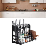 Kitchen Storage Rack Moveable Corner Shelf Spice Rack Double Layers Multifunctional Knife Stand Black