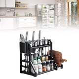 Kitchen Storage Rack Moveable Corner Shelf Spice Rack Double Layers Multifunctional Knife Stand Black