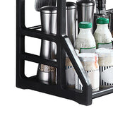 Kitchen Storage Rack Moveable Corner Shelf Spice Rack Double Layers Multifunctional Knife Stand Black