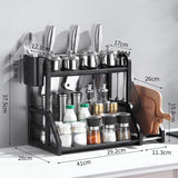 Kitchen Storage Rack Moveable Corner Shelf Spice Rack Double Layers Multifunctional Knife Stand Black