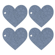 4PCS Silicone Placemats Heart Shaped Non Slip Waterproof Heat Resistant Washable Dinning Table Mat for Pet Feeding Kitchen Sink Grey